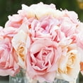 thumbnail image 3 of Enova Home Artificial Flowers 18 Heads Silk Roses Fake Flowers Arrangement in Cube Glass Vase with Faux Water for Home Office Wedding Decoration (Pink), 3 of 4