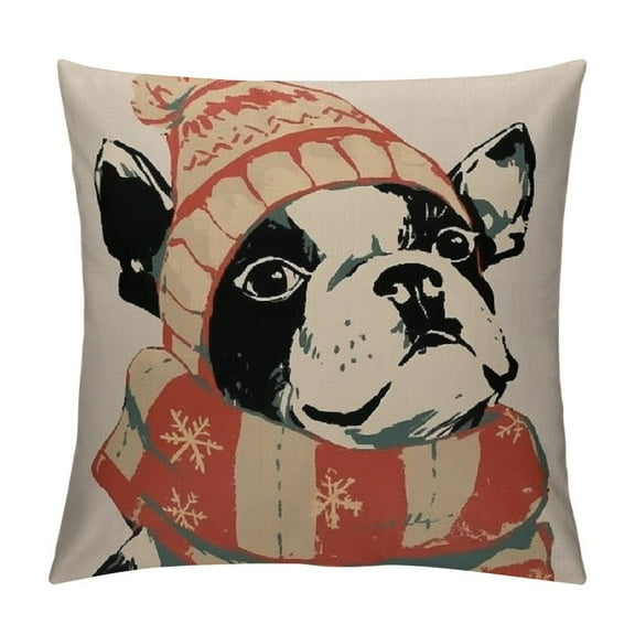 Patifu Christmas Pillow Covers Boston Terrier Christmas Decorations Pillowcase Xmas Dog Throw Pillow Covers Home Sofa Living Room Decorative Cushion Case 12x12in