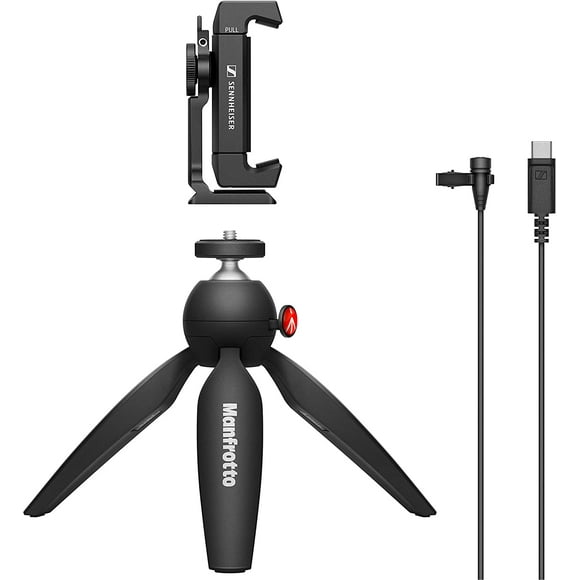 Sennheiser XS lav USB-C Mobile Kit w/ Manfrotto PIXI Mini Tripod, Black, 1