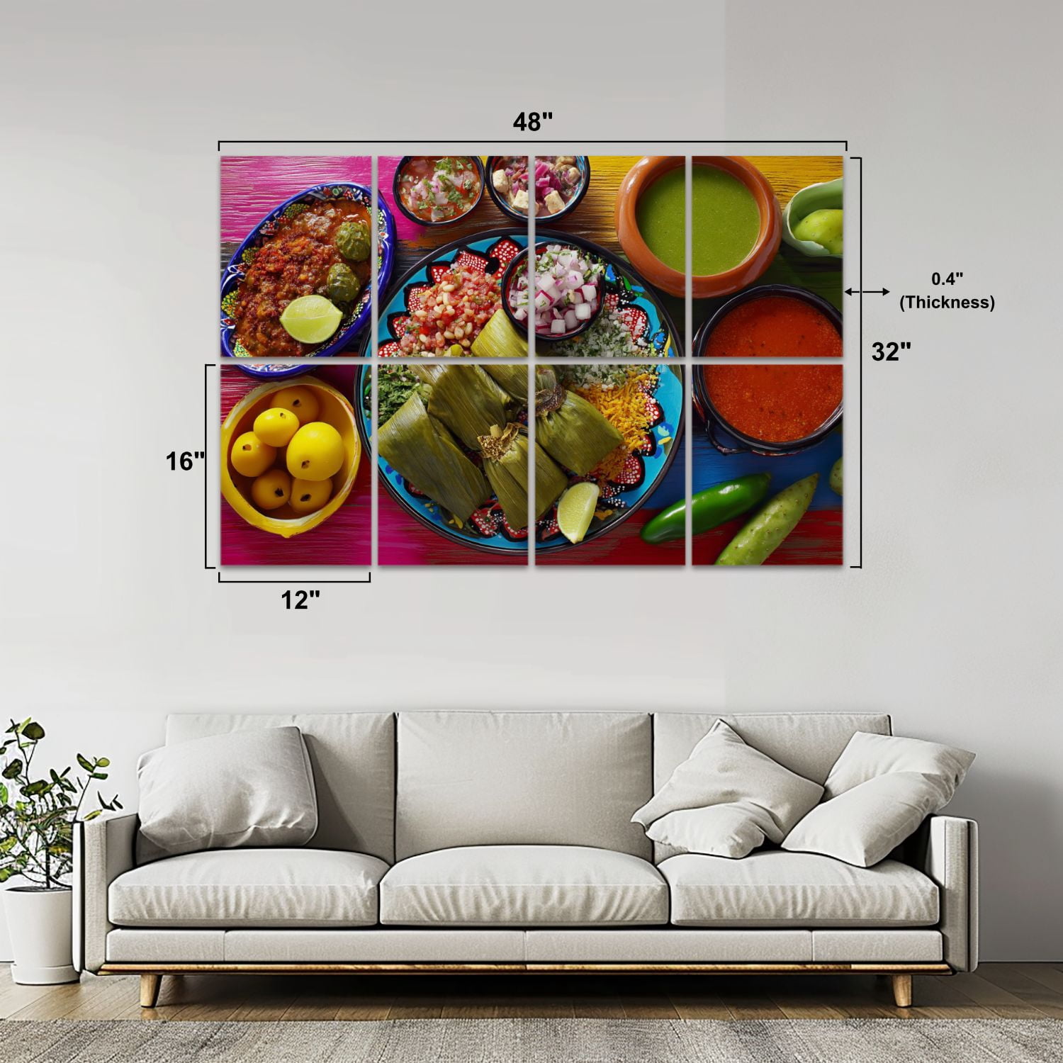 8 Pack Art Acoustic Panels Sound Absorbing mexican food mix sauces nopal tamale prickly pears Decorative Soundproof Wall Panels Self Adhesive for Nursery Game Room Bedroom 48"x32"
