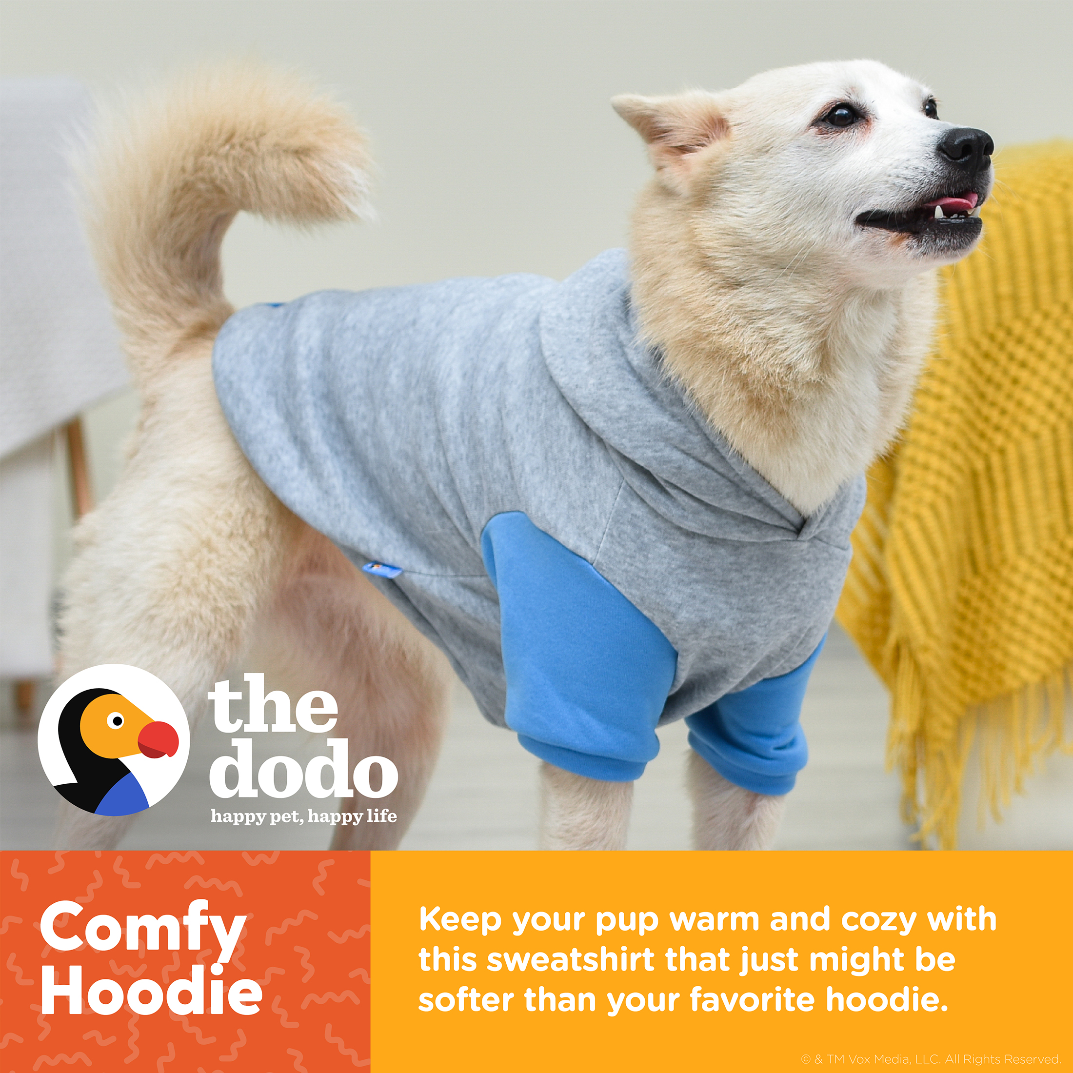 The Dodo Grey & Blue Dog Hoodie - Large