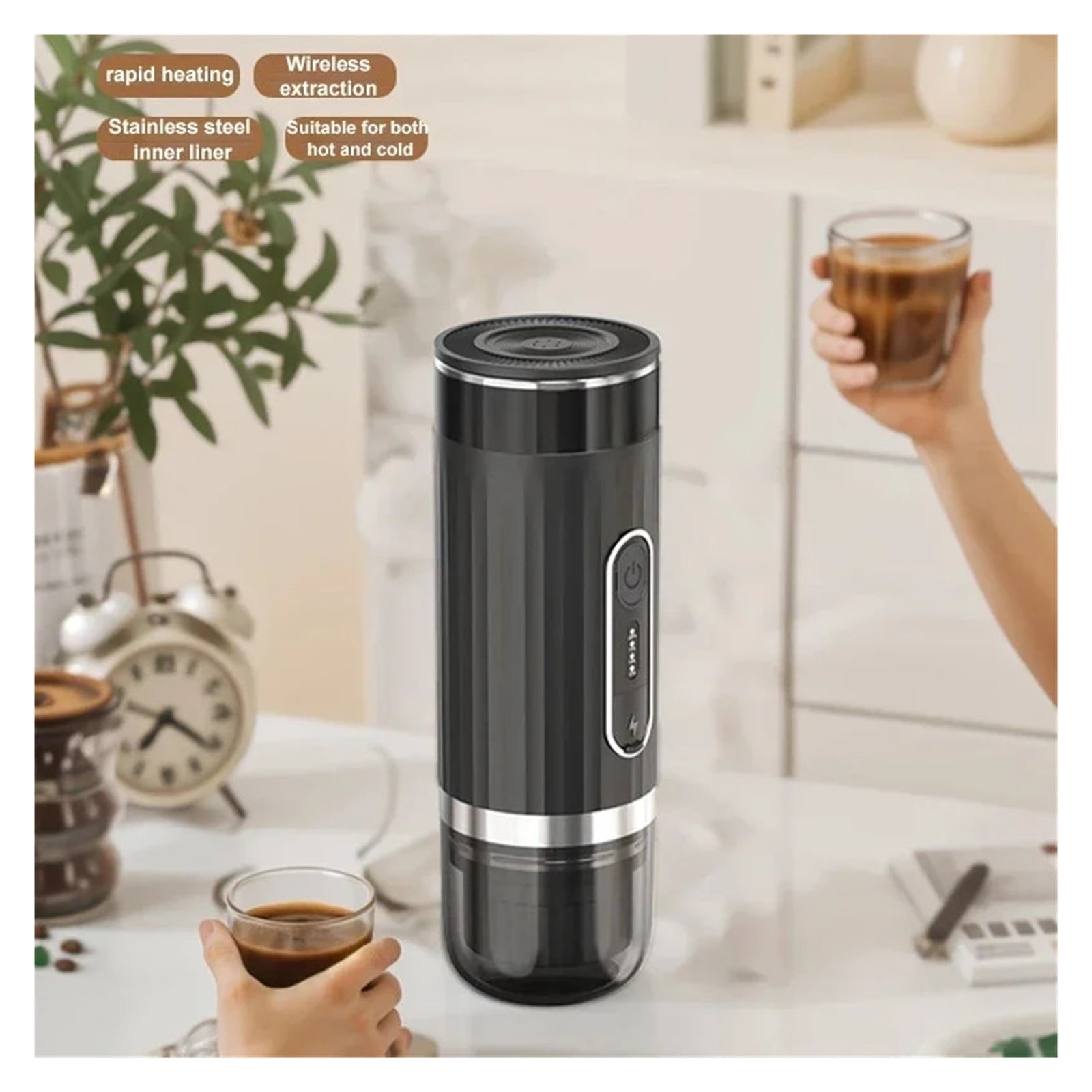 Portable Italian Espresso Machine 3-in-1 Capsule Powder Electric Outdoor Car Mounted Wireless Heating Coffee Machine Fast Char ,Portable