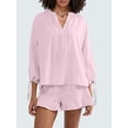 thumbnail image 6 of Women'S Shorts Set, Two-Piece, Long-Sleeved Tie-Dress Top and Ruffled Boxer Shorts, Matching Casual Set Pink S, 6 of 7