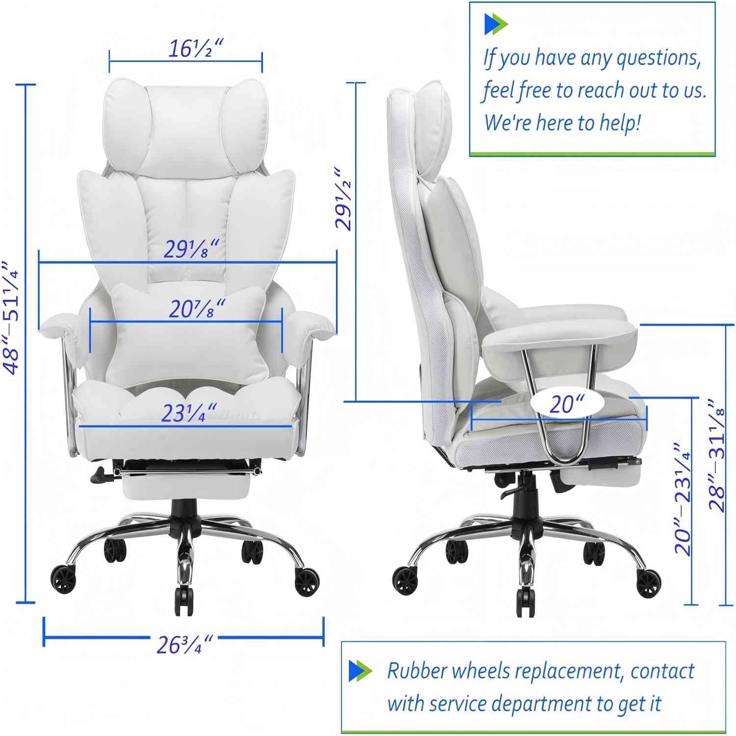 Woodty Adult PU High Back Indoor Commercial Adjustable Armrests and Lumbar Support Office Chairs, White