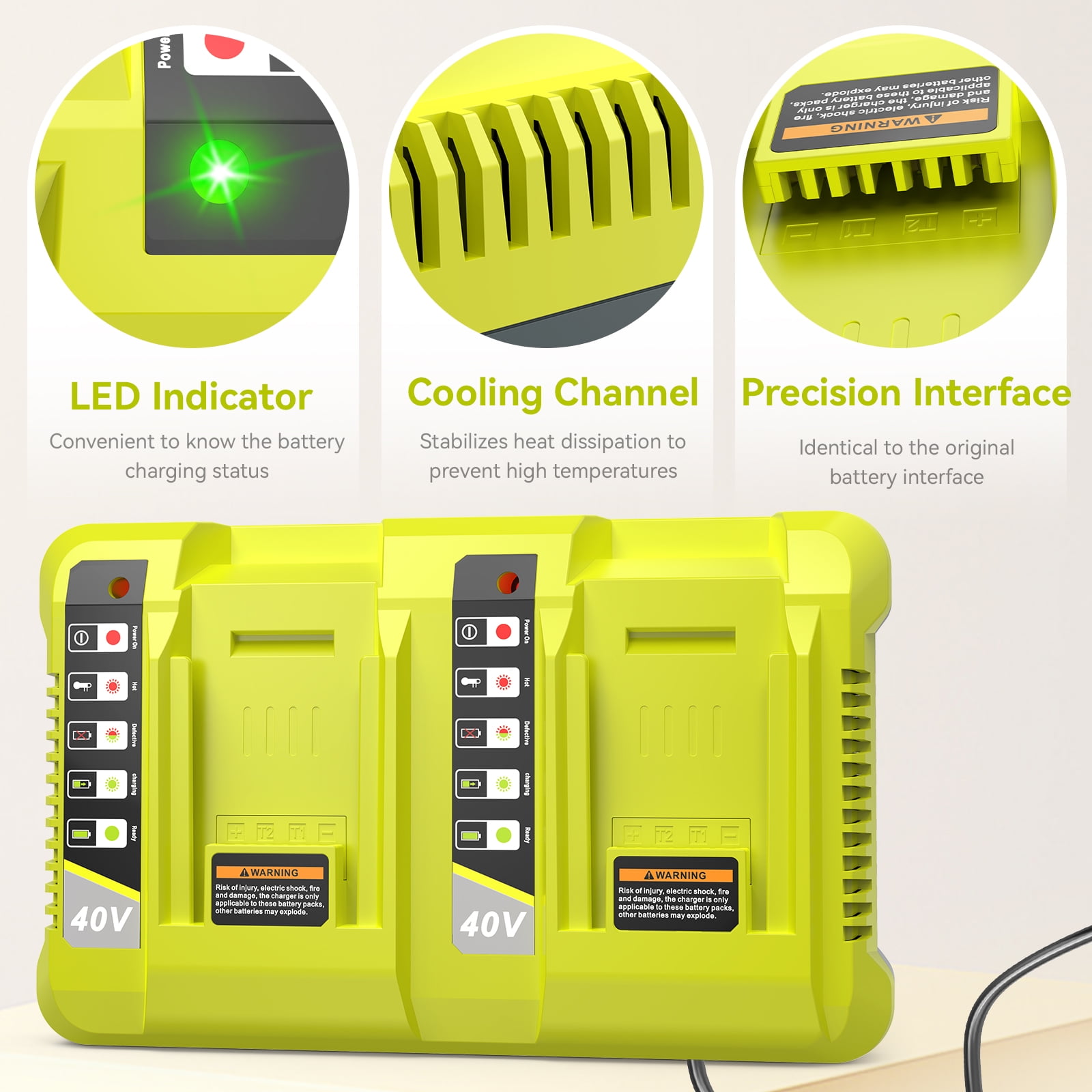 40V Battery Charger for Ryobi Battery, OP401 40 Volt Lithium ion Battery Dual Charger for OP4015 OP4026 OP4030 OP4040 OP4050 OP4060 OP40261 OP40301 OP40401 OP40501 OP40601 Battery