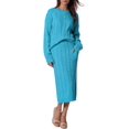 thumbnail image 2 of INSPIRE CHIC Womens' Fall Winter Roundneck Sweater Two Piece Outfit Midi Skirts with Pockets Lounge Set XL Blue, 2 of 6