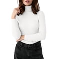 thumbnail image 2 of Zylanna Women's Turtleneck Knit Top, Long Sleeve Stretchy Solid Color Warm Slim Fit Base Layer Shirt White, 2 of 9