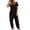 Black, variant on Women's Solid V Neck Short Sleeve Jumpsuit, Loose Harem Baggy Long Pants One Piece Jumpsuit with Side Pockets