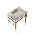 thumbnail image 3 of 28" Bathroom Console Sink, Wall-Mounted White Ceramic Vanity Basin with 3 Pre-drilled Faucet Holes, Freestanding Stainless Steel Support Legs with Towel Bar, No Faucet, Gold Color, 3 of 8