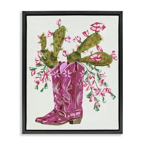 Stupell Industries Cowgirl Boots & Cactus Plants & Flowers Painting Black Floater Framed Canvas Art Print Wall Art, 17 x 21