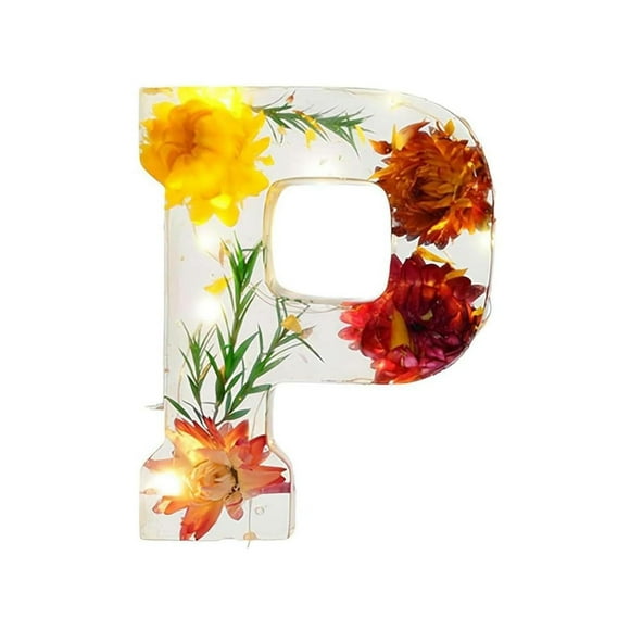 Handmade Floral Resin Night Light with LED Light Dried Flowers Alphabet Design for Bedroom Nursery etc
