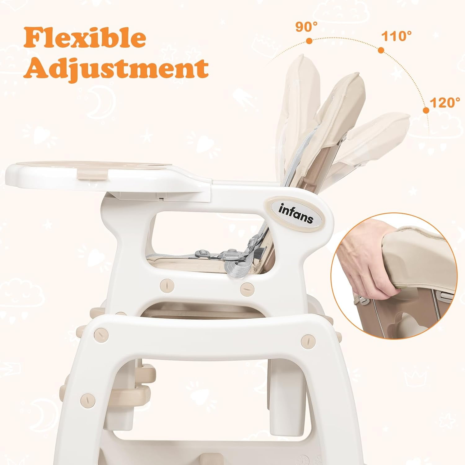 INFANS 5 in 1 Baby High Chair, Convertible Toddler Table Chair Set, Rocking Chair, Multi-Function Seat with Lockable Universal Wheels, Adjustable Seat Back, Removable Trays