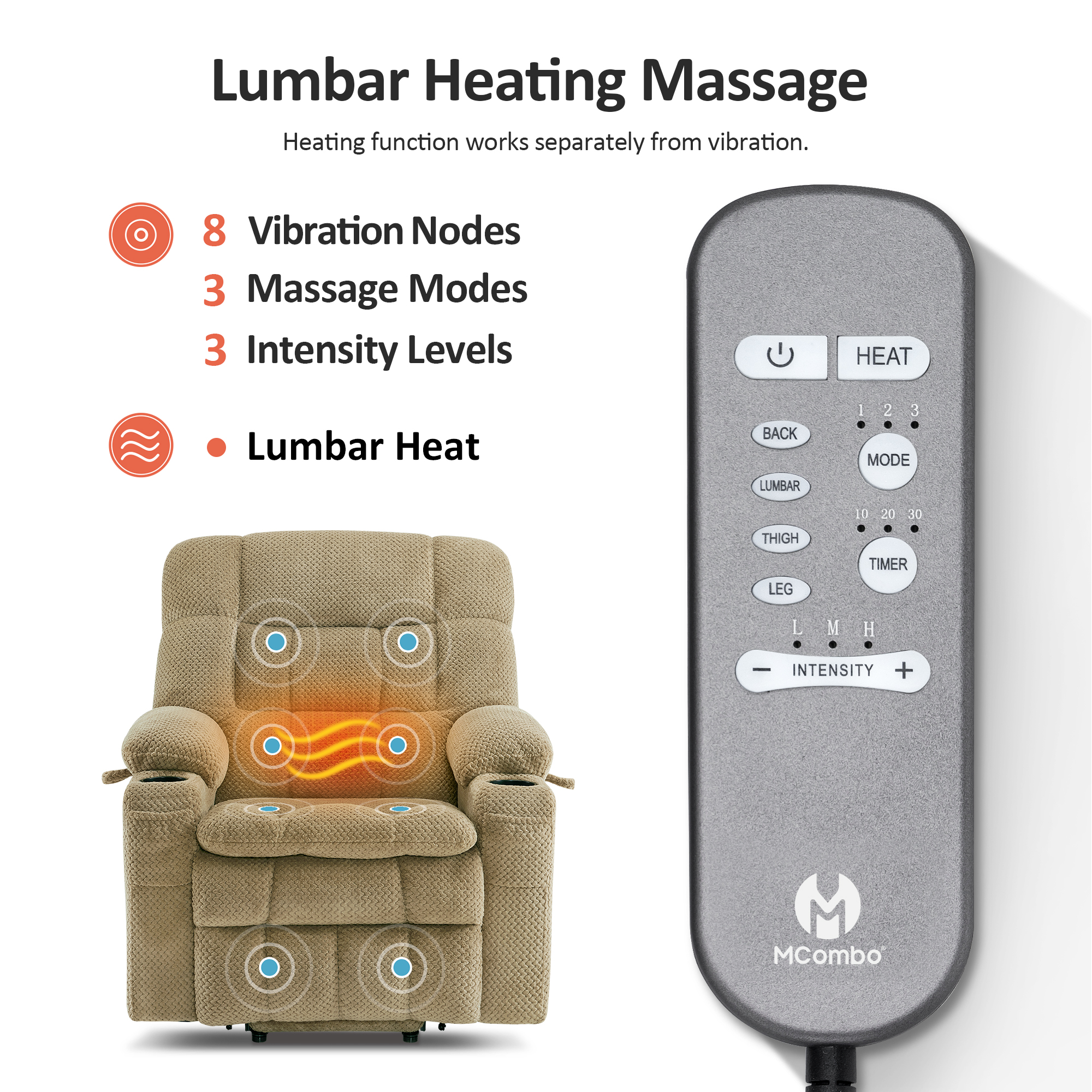 MCombo Large Lay Flat Dual Motor Power Lift Recliner for Big and Tall Elderly, Fabric(Beige)