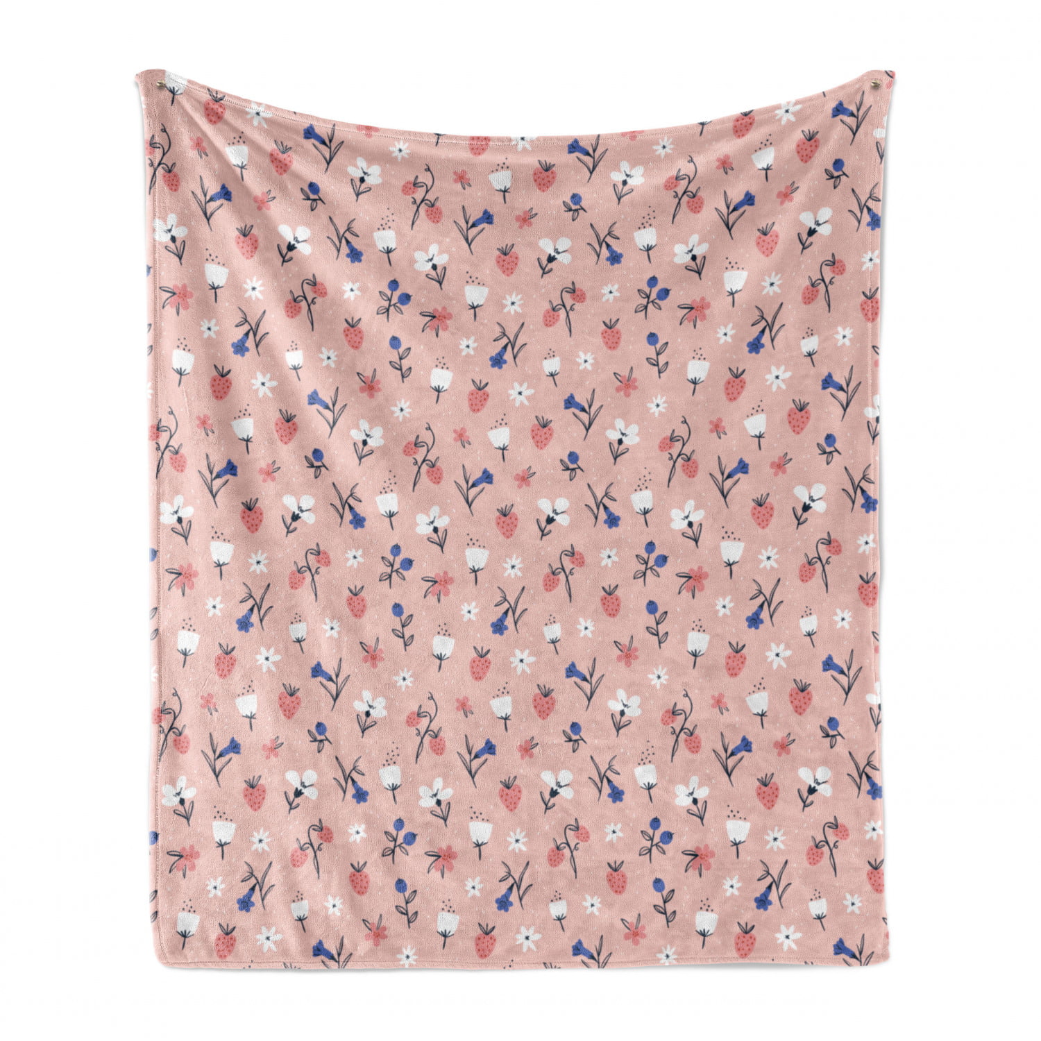 Cozy Plush for Indoor and Outdoor Use 70 x 90 Violet Blue and Pale Pink Pastel Blossoms Along Strawberries Berry Bouquets Forest Essence Ambesonne Botanic Soft Flannel Fleece Throw Blanket