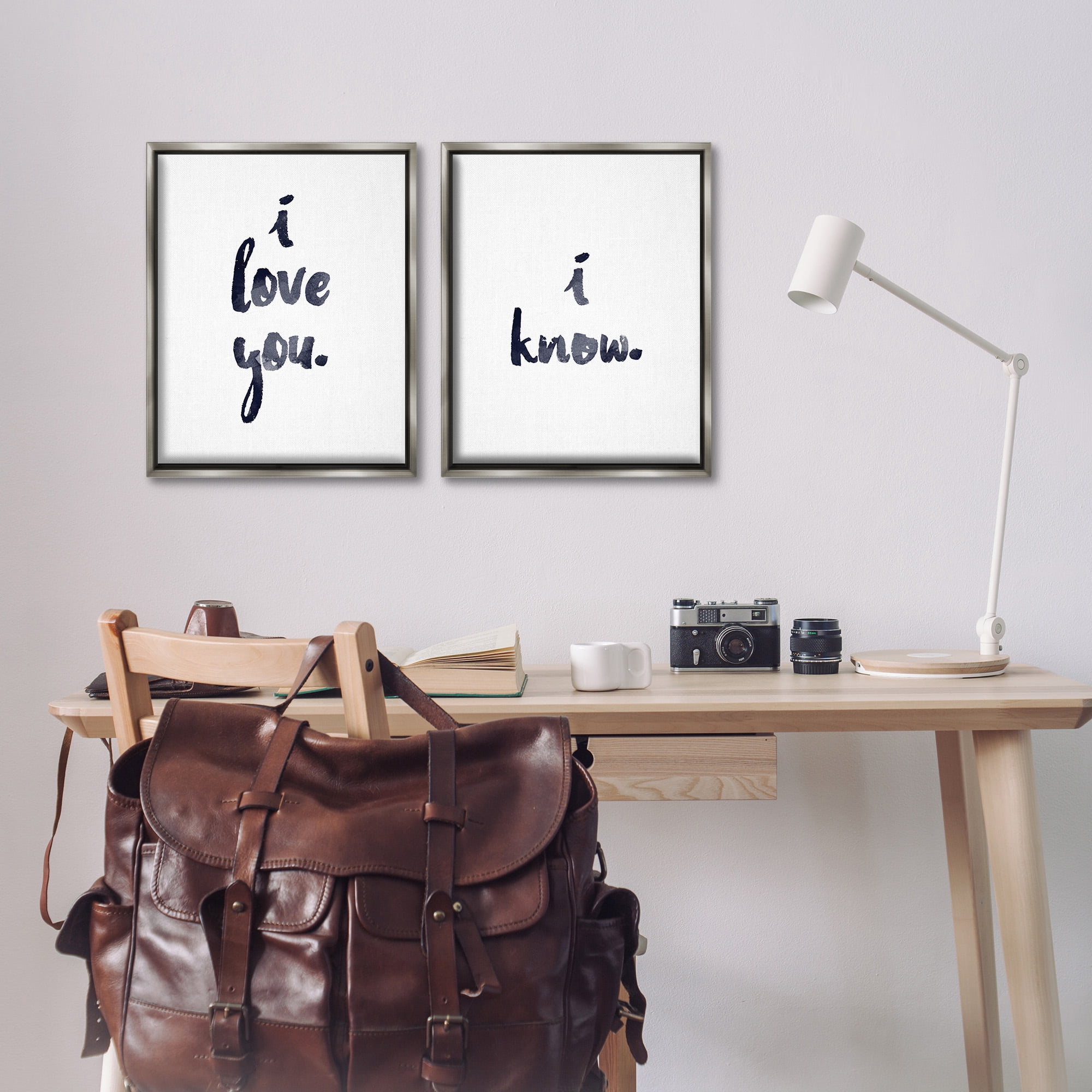 Stupell Industries Glam I Love You Phrase Inspirational Painting Gray Floater Framed Canvas Art Print Wall Art, 17 x 21, Set of 2