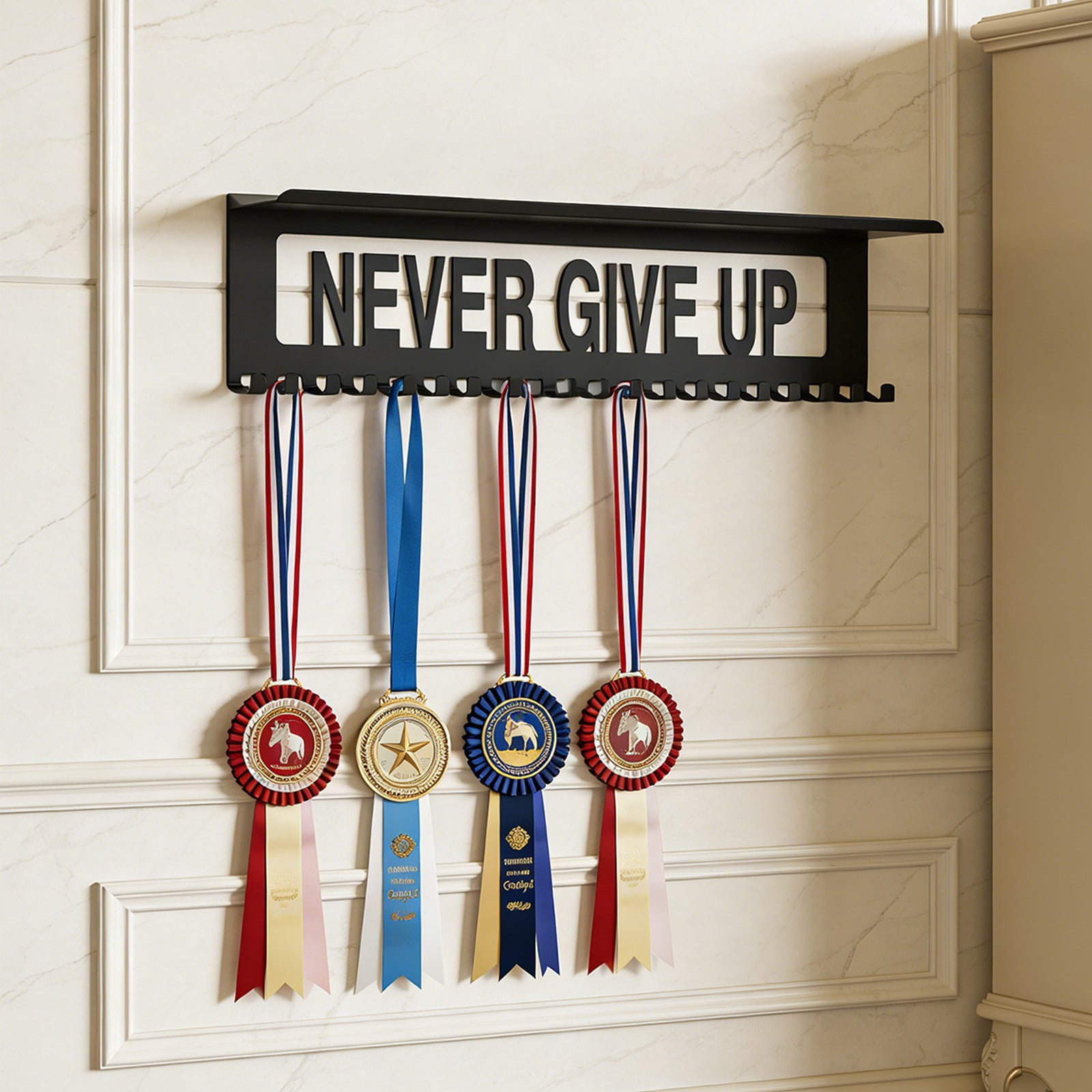 Medal Hanger Display Rack Trophy Shelf Medal Wall Mount Hanger Sport Race Gymnastic Soccer Football Basketball Award Storage Organizer Wall Mounted Medal Holder Iron Medal Display Rack