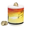 thumbnail image 1 of African Piggy Bank, Silhouette of a Local Lady with Pot on the Head at Sunset Safari Illustration, Ceramic Coin Bank Money Box for Cash Saving, 3.6" X 3.2", Black Orange, by Ambesonne, 1 of 4