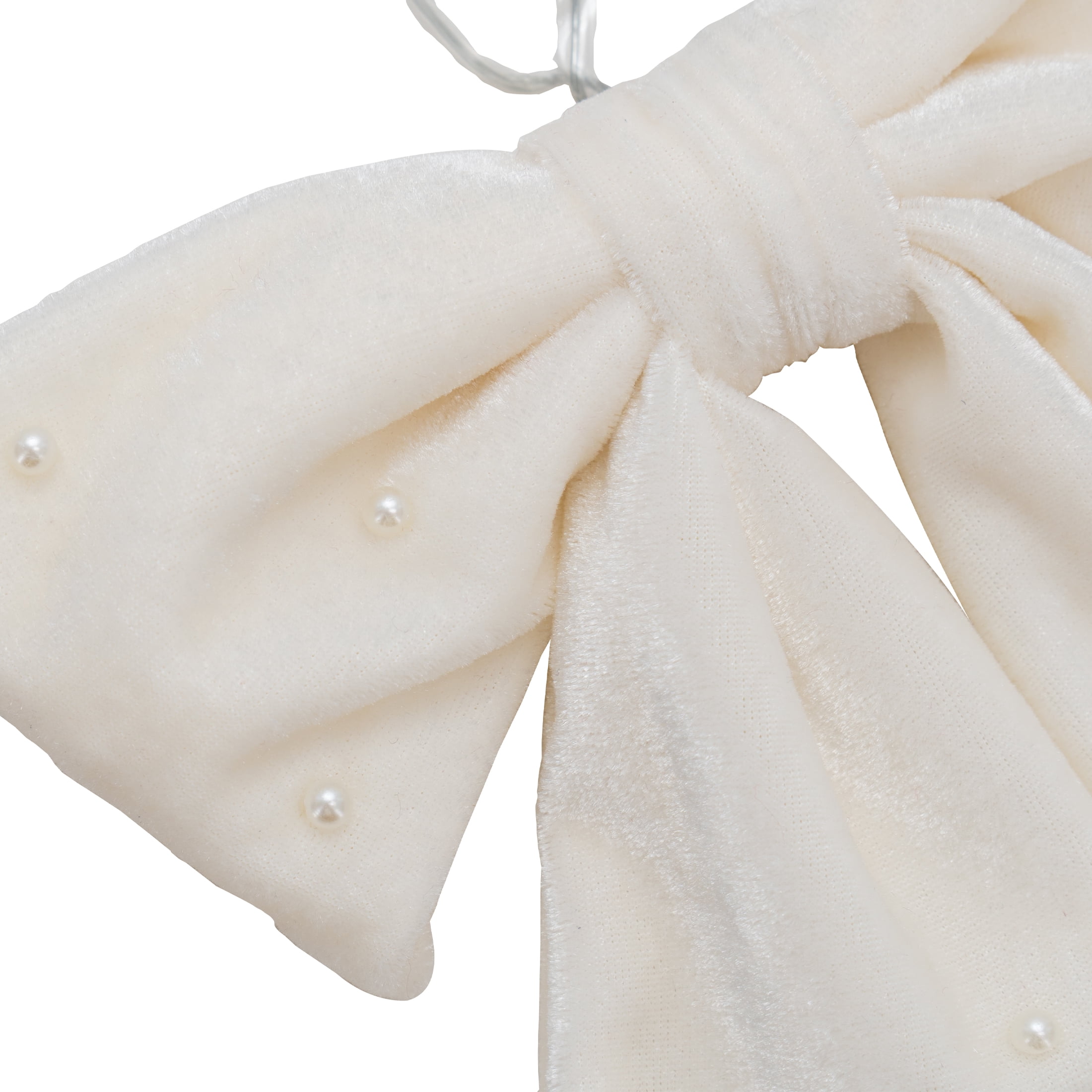 My Texas House White Beaded Velvet Decorative Christmas Bow, 7.5"