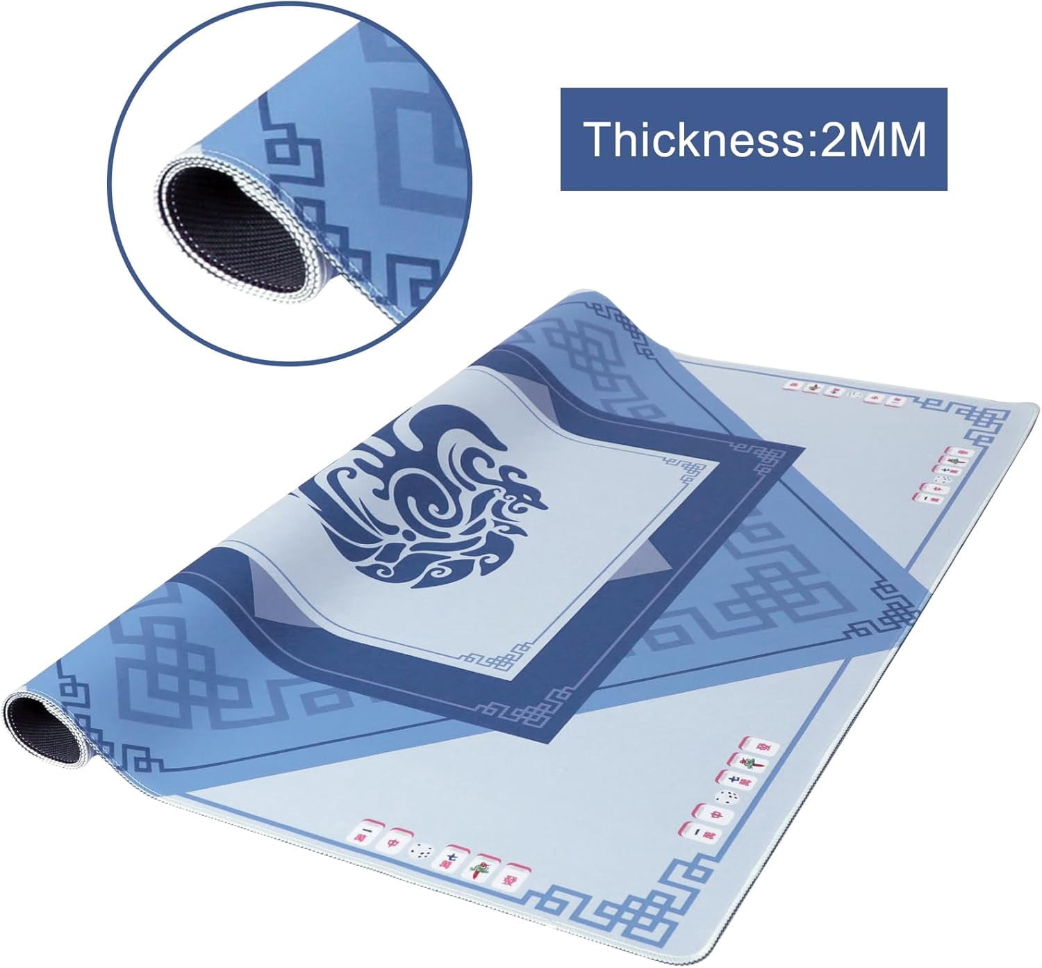 Large Mahjong Mat with Black Carrying Bag, Anti-Slip and Noise Reduction Table Cover for Mahjong, Poker, Card Games, Dominoes, Board Games (Blue, 31.5 inches)