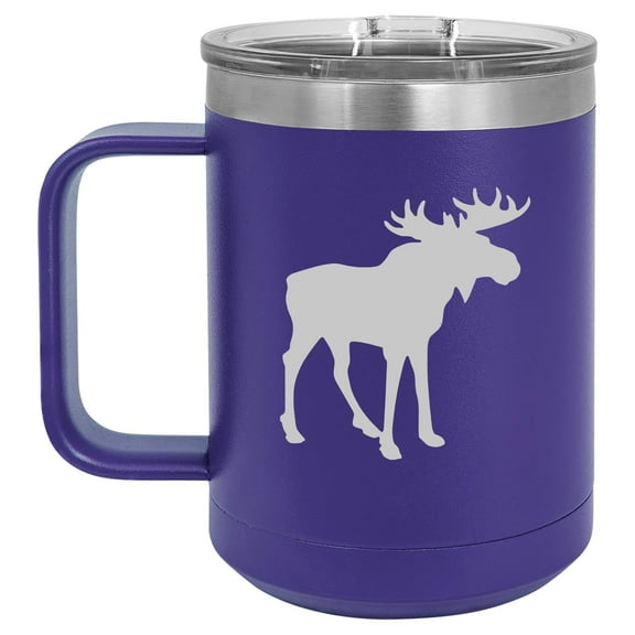15 oz Tumbler Coffee Mug Travel Cup With Handle & Lid Vacuum Insulated Stainless Steel Moose (Purple)