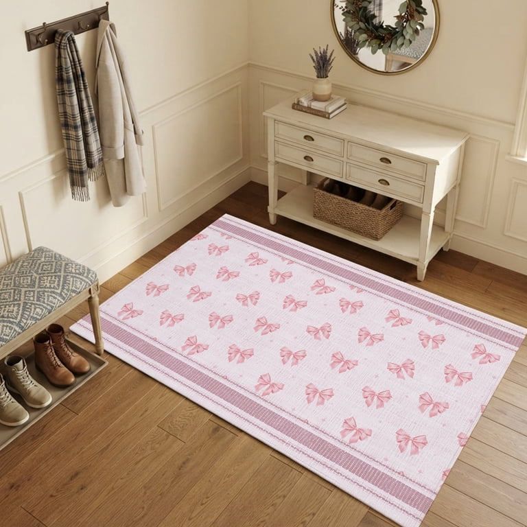 4x6 Area Rugs, Pink Bow Non-Skid Rubber Backing Large Rectangle Rugs ...
