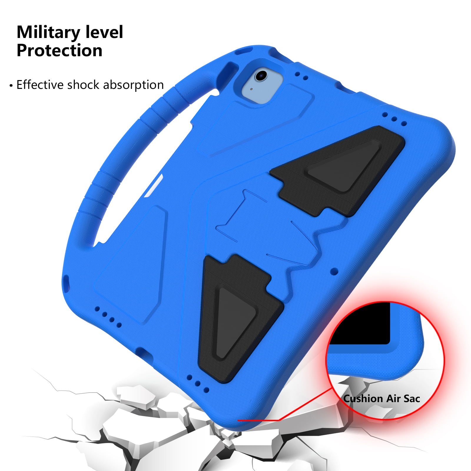 Cowithday Kids Case for Apple iPad 10th Generation  iPad 10.9 inch 2022 with Kickstand/Handle Stand/Pencil Holder [Screen Protector] Lightweight Soft EVA Foam Shockproof Silicone Cover Boy Girl,Blue