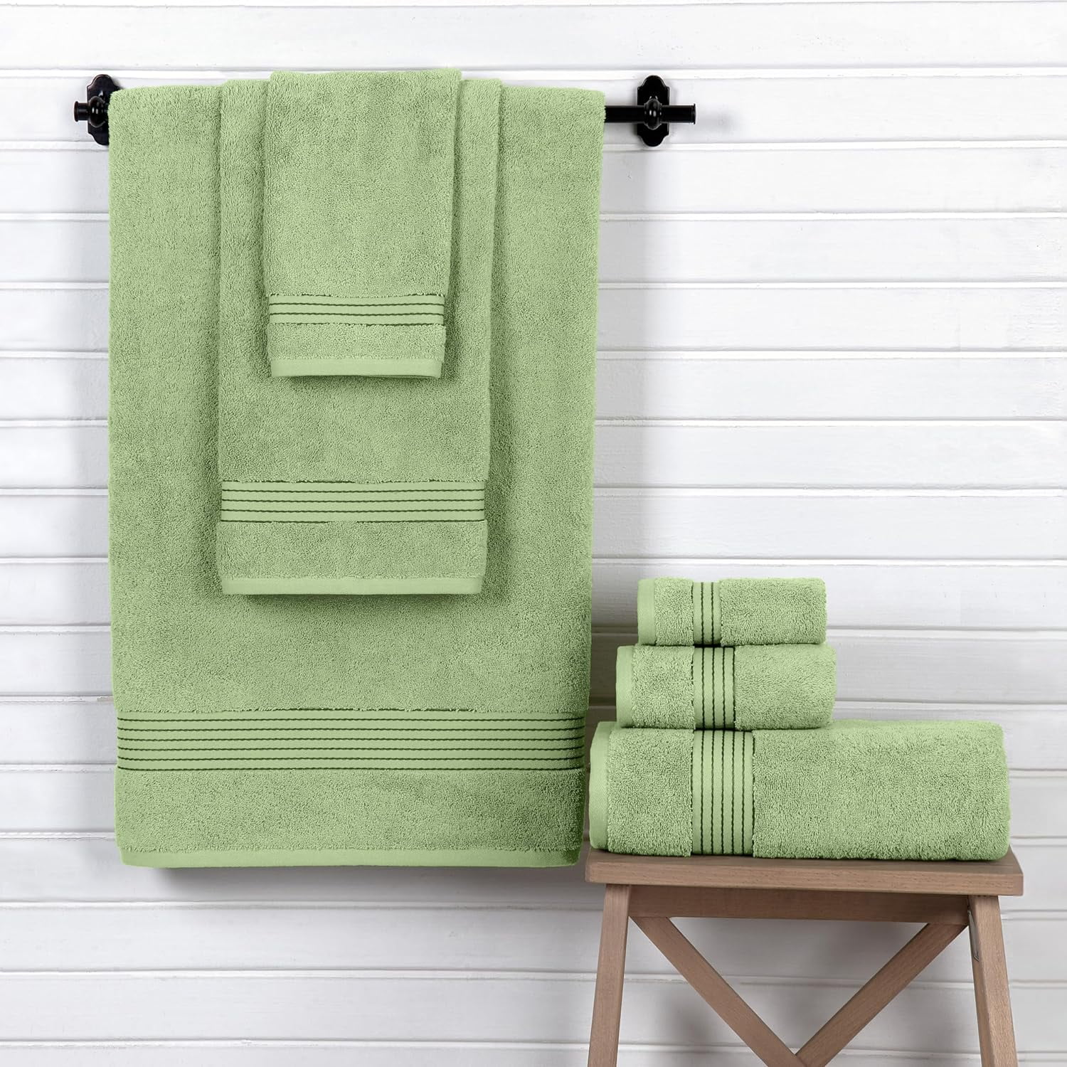 Elegant Comfort 100% Turkish Cotton 6-Piece Towel Set with 2 Bath Towels 2 Hand Towels 2 Washcloths, Sage