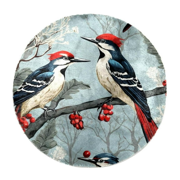 Faux Fur Area Rug, Round Fluffy Rugs for Bedroom and Nursery Room, Woodpecker