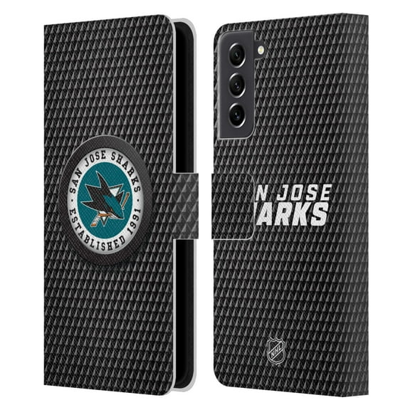 Head Case Designs Officially Licensed NHL San Jose Sharks Puck Texture Leather Book Wallet Case Cover Compatible with Samsung Galaxy S21 FE 5G