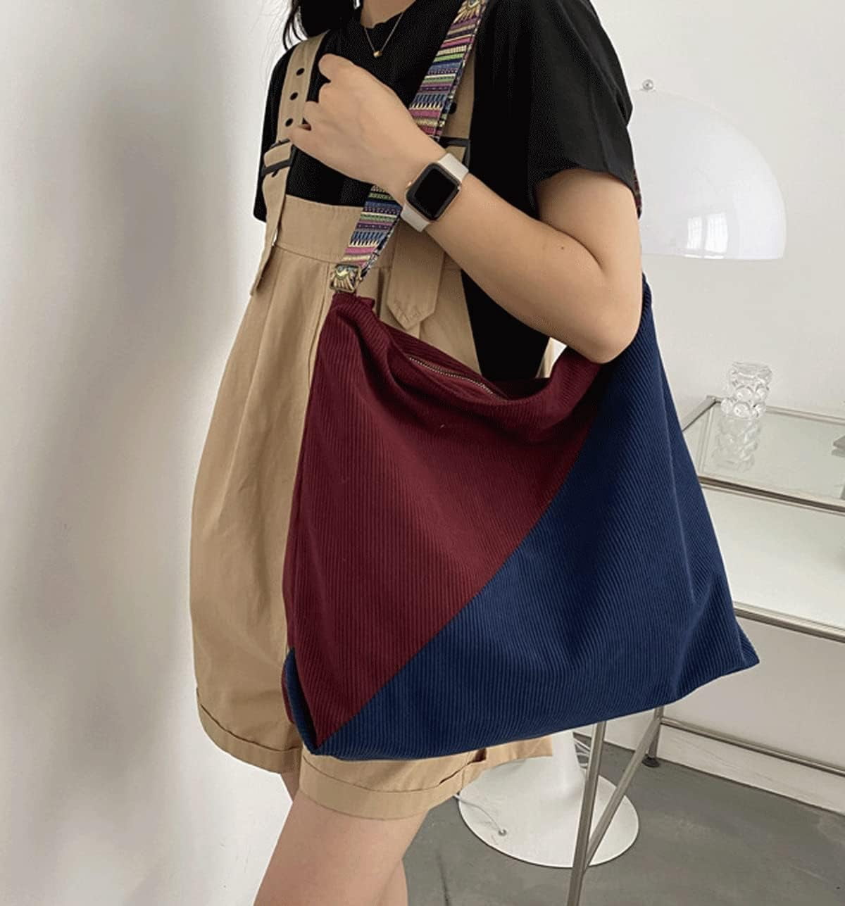 Women Corduroy Tote Bag Large Shoulder Hobo Bag for Women Boho Casual Handbag Purse