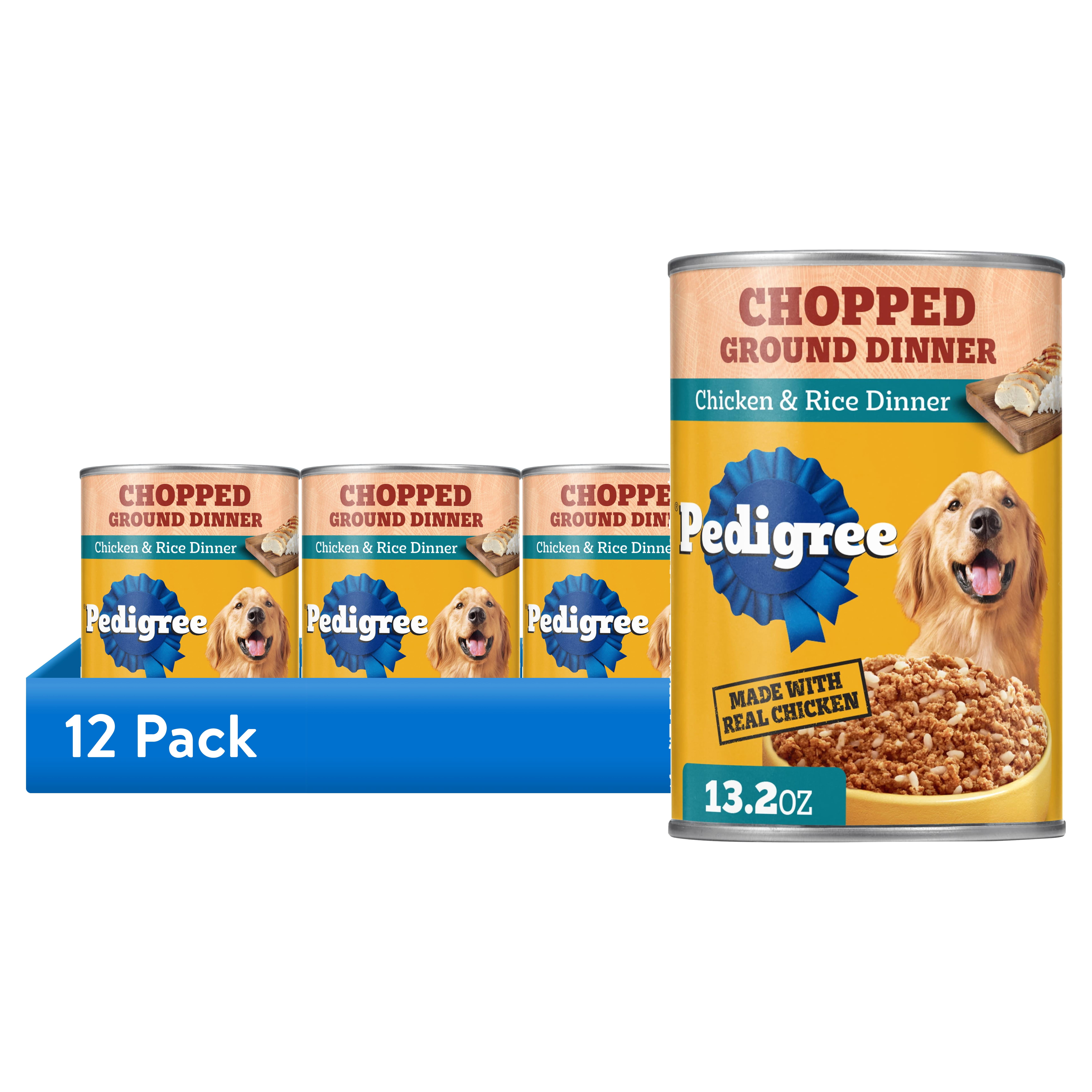 (2 pack) Pedigree Chopped Ground Dinner Chicken & Rice Dinner Adult Soft Wet Dog Food, (12) 13.2 oz Cans