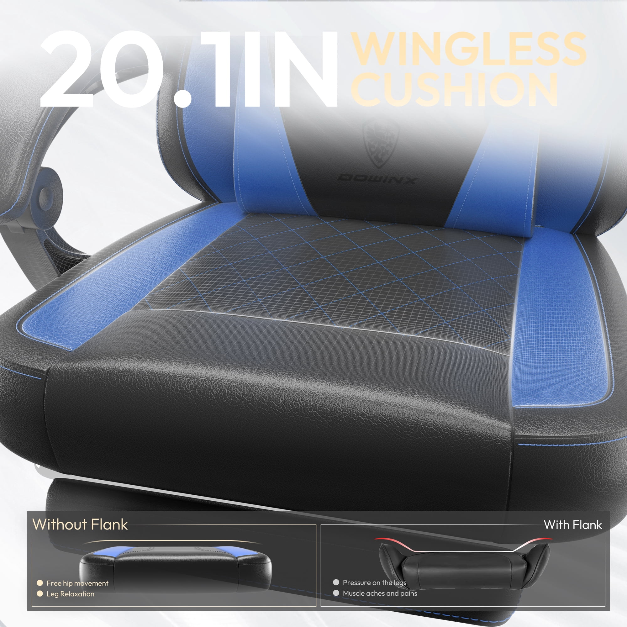KARXAS Adult Gaming Chair Faux Leather PC Gaming Chair with Footrest and Lumbar Support, Black and Blue