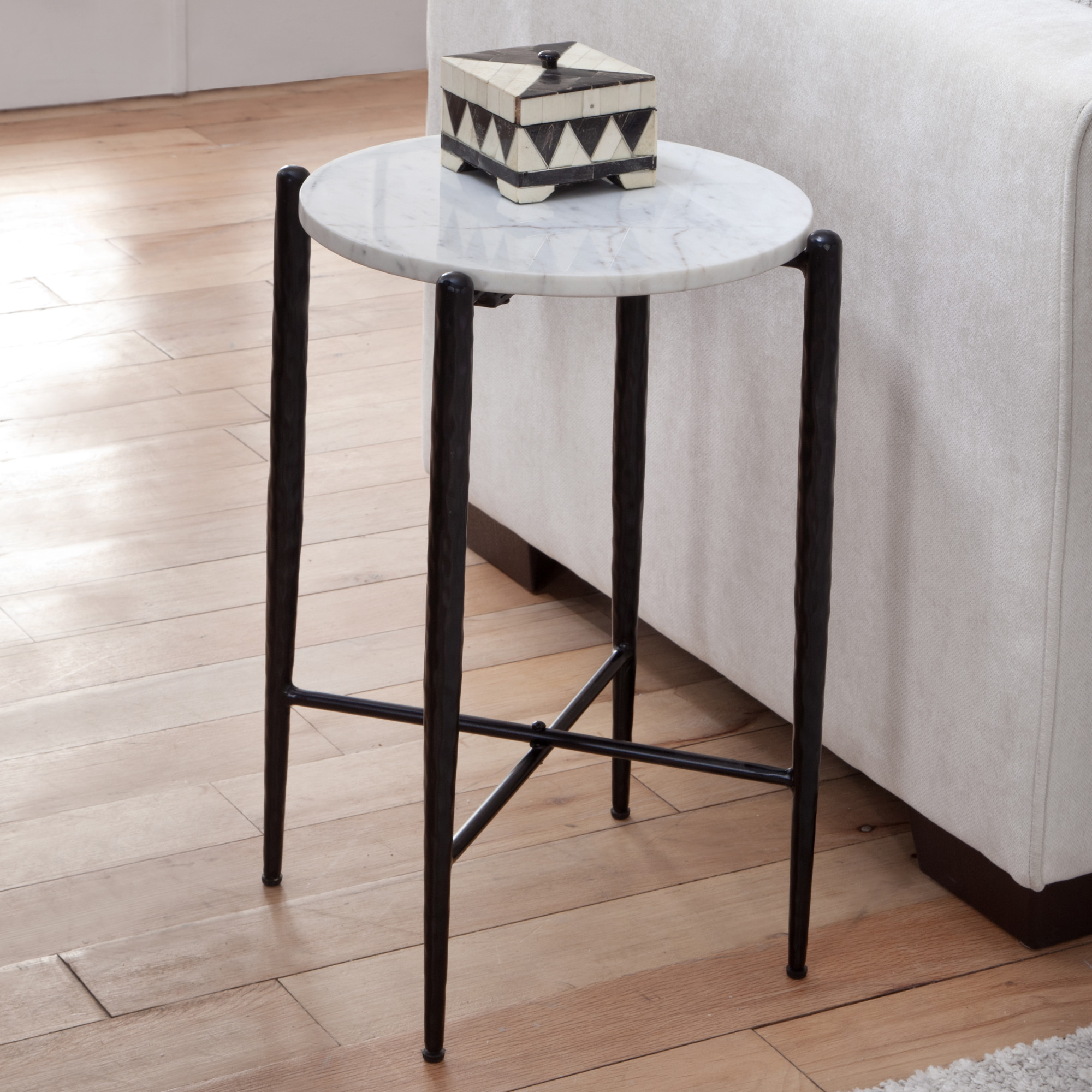 Steve Silver Loxie White Marble Top Round End Table