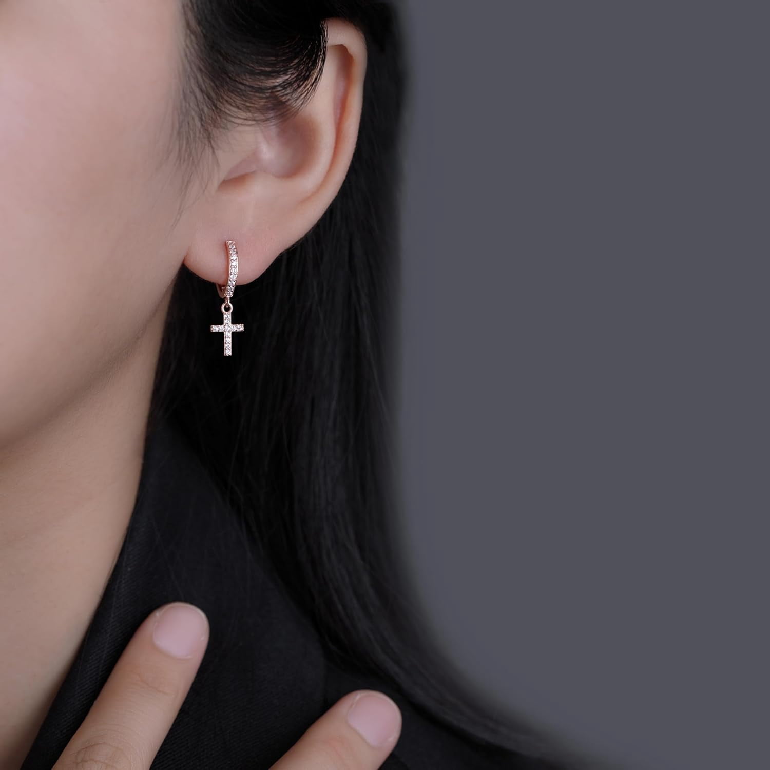 Solid 925 Sterling Silver Cross Hoop Earrings for Women Teens Small CZ Hoop Earrings Huggie Drop