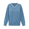 thumbnail image 4 of yillto Womens Sweater Knit V Neck Ruffled Long Sleeve Tops Soft Warm Pullover Sweaters for Fall Winter, 4 of 7