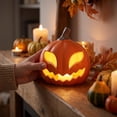 thumbnail image 4 of Halloween Pumpkin Decor 5 Inch Ceramic Pumpkin Lantern Jack O Lantern Lights Light Up Pumpkin for Indoor Halloween Table Decor Halloween Party Home Display, 1 Pack, 4 of 6