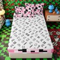 thumbnail image 4 of Erosebridal Y2K Pink Pixel Grid Zipper Full Size Comforter Sets with Fitted Sheet and 2 Pillowcases,High Contrast Dark Block Accent Zipper Bedding Set,Hot Pink Black White,4pcs,Reversible, 4 of 6
