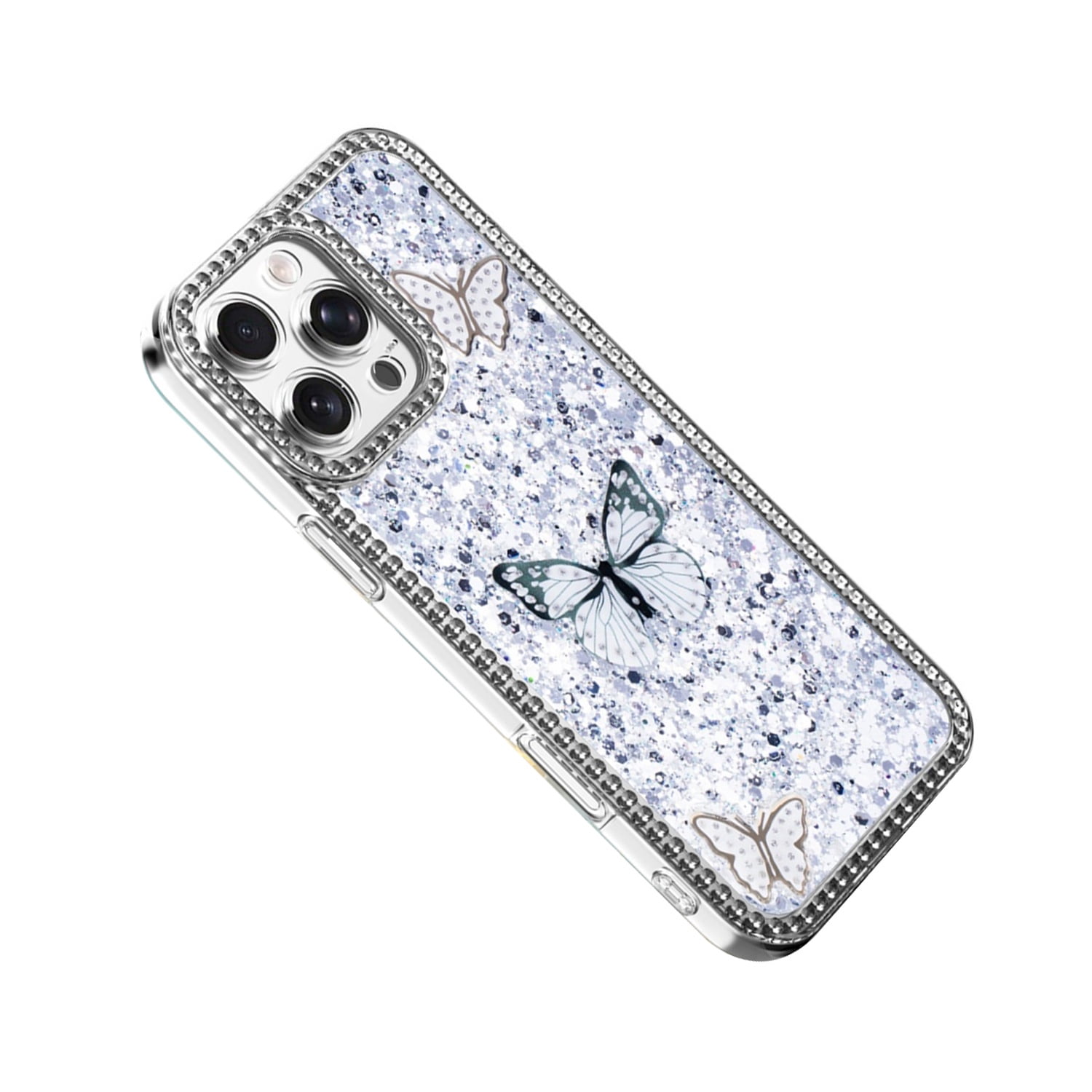 Shiny Butterfly Durable Case for iPhone 17 Pro - White
