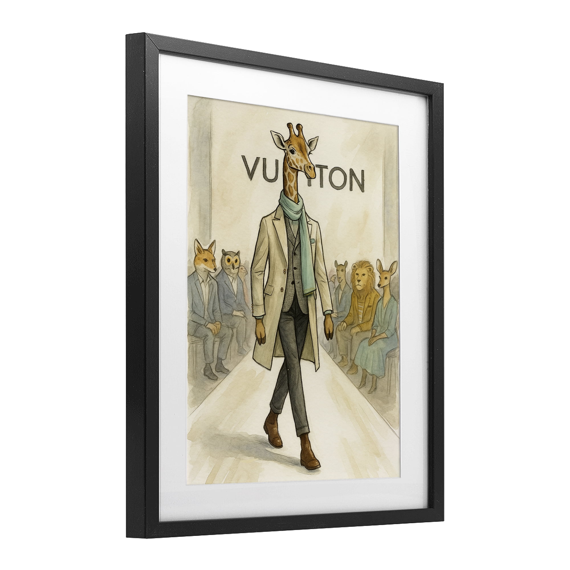 Stupell Industries Fashion Runway Giraffe Black Framed Print Under Glass, design by Grotto Studios