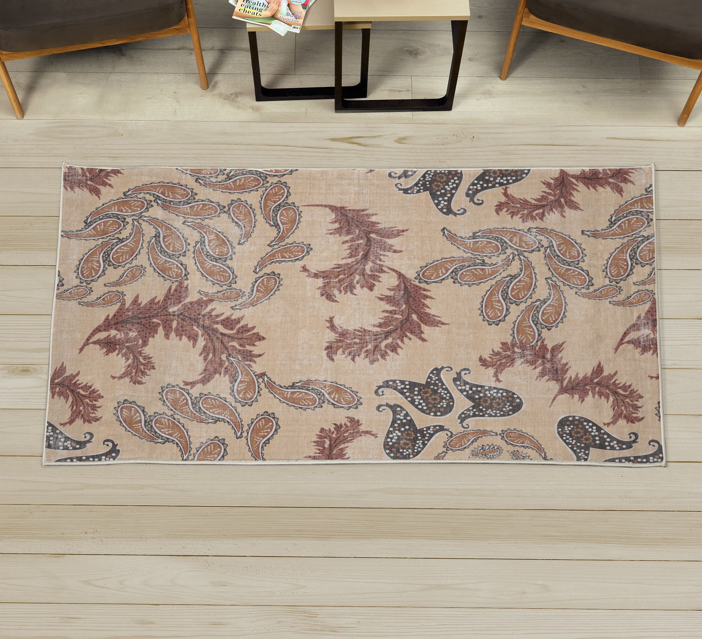 Paisley Decorative Rug, Traditional Floral Like Pattern Curvy Design ...