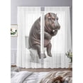 thumbnail image 3 of Hippo Sitting on The Toilet Thinking Sheer Curtains 2 Panels Set Abstract Funny Animal Sheer Window Curtains Light Filtering Rod Pocket Voile Drapes for Bedroom Living Room 52"X84", 3 of 8