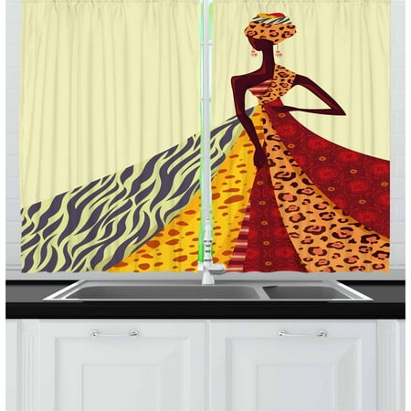 Modern Curtains 2 Panels Set, African Girl Posing with a Dress of Different Design Patterned Image Artful Print, Window Drapes for Living Room Bedroom, 55W X 39L Inches, Multicolor, by (Best Bedroom Designs For Girls)