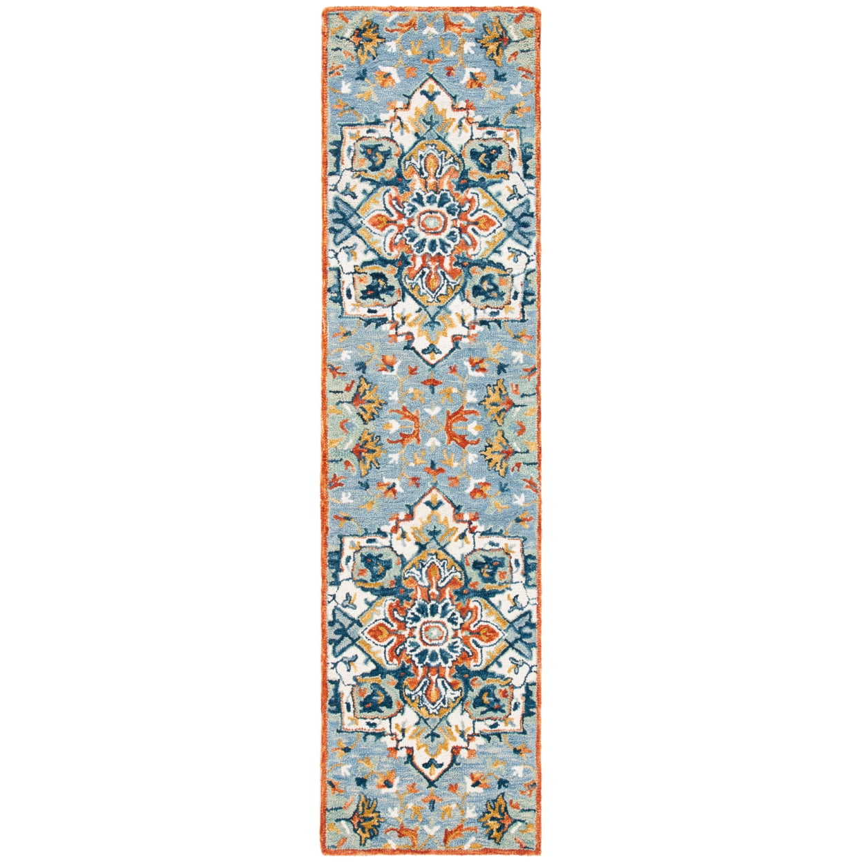 SAFAVIEH Aspen Caroline Floral Runner Rug, Blue/Rust, 2'3" x 15'