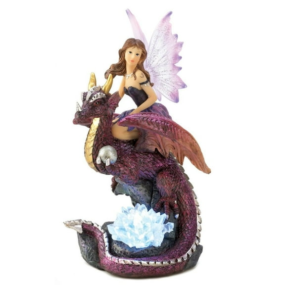 Dragon Crest Home Decorative Fairy Riding Dragon with Color-Changing Crystals