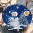 thumbnail image 2 of Navy Blue Christmas Round Tablecloth, Fitted Table Cover with Elastic for 45"-54" Round Tables, Snowman Snowflake Gifts Xmas Tree Table Cloth Outdoor Indoor Dinning Party Waterproof Tablecloths, 2 of 7