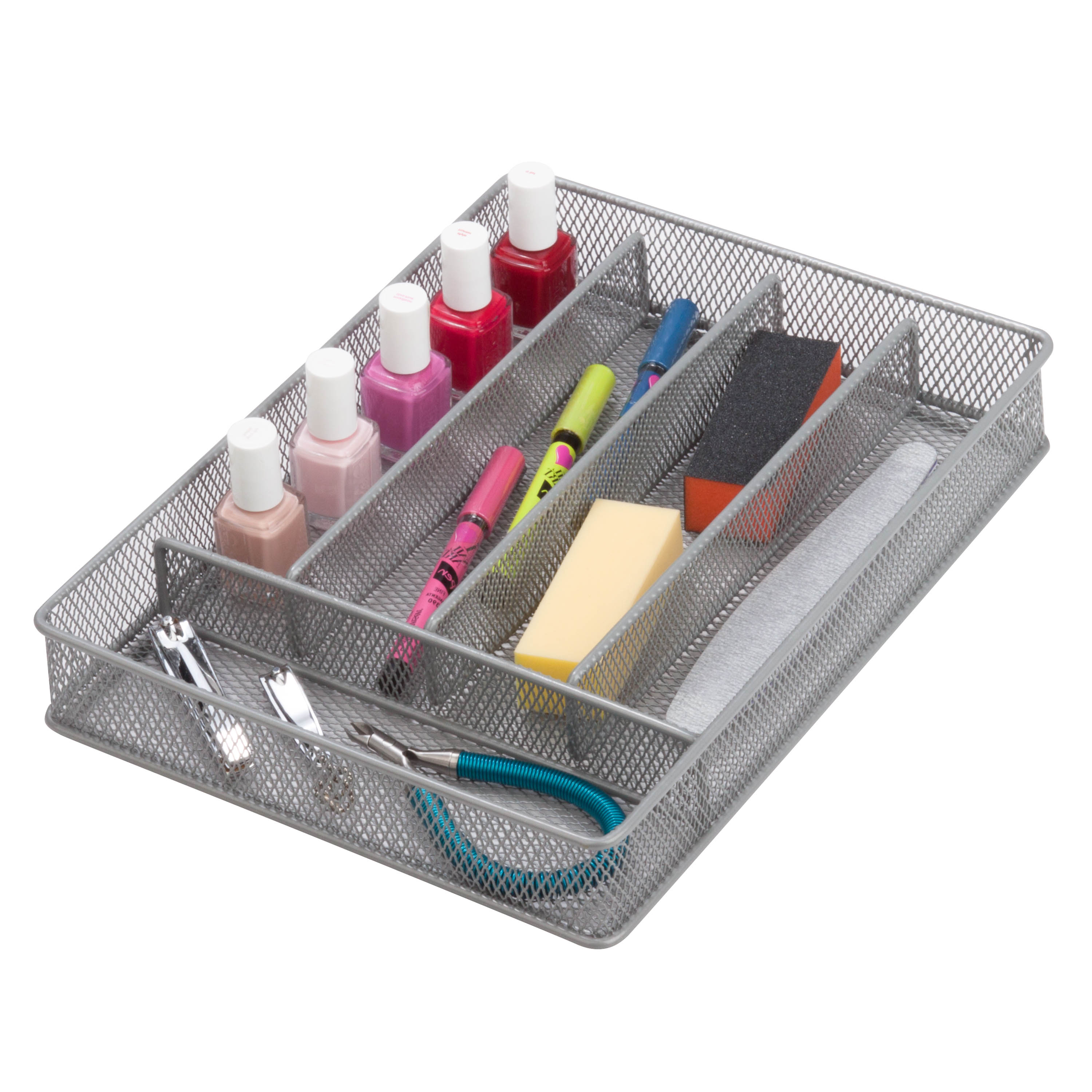 Honey-Can-Do Steel Mesh 12.25” x 9.25” x 2” 5-Compartment Drawer Organizer Tray, Silver - image 5 of 5