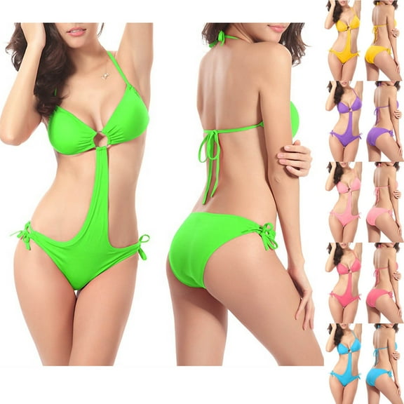 UTSJKR One Piece Monokini Swimsuit Women Halter Cutout O Ring Bathing Suit Open Back Tie Side Cheeky Swim Suit 2025 Swimwear Purple Free Size