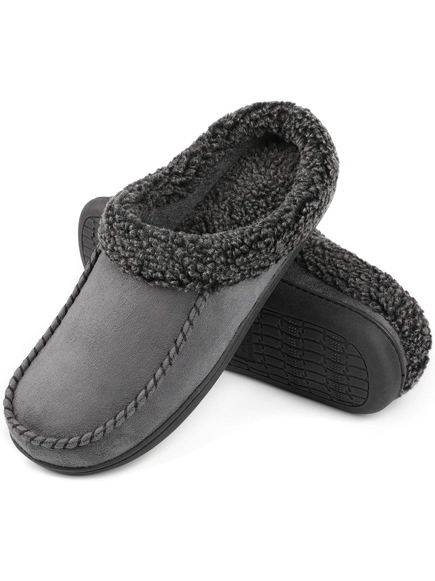 Closed Back House Shoes with Anti-Skid Rubber Sole ULTRAIDEAS Men’s Cozy Memory Foam Moccasin Slippers with Fuzzy Fur Lining 