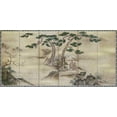 thumbnail image 2 of Kano School 32x18 Black Ornate Wood Framed with Double Matting Museum Art Print Titled - Birds, Flowers and Monkeys Six-Panel Screen, 2 of 4