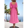 thumbnail image 2 of Women's Square Neck Smocked Waist Puff Sleeve Midi Dress Solid Pattern Elegant Everyday 95% polyester 5% elastane, 2 of 11